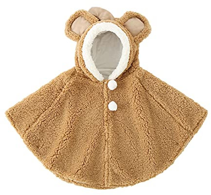 Enfants Cape à Capuche Chaude Mignon Pélerine à Capuchon Épais Hiver Automne Châle en Laine Coupe-Vent Manteau Tout-Petits Douce Poncho en Plein Air pour Bébés Filles Garçons 0-3 Ans