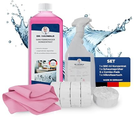 Dr. Rauwald Sanitärreiniger Konzentrat mit Abperleffekt – Kalkentferner Set 8-teilig – Umweltfreundlich & Extra Stark – Badreiniger – Made in Germany – 500 ml