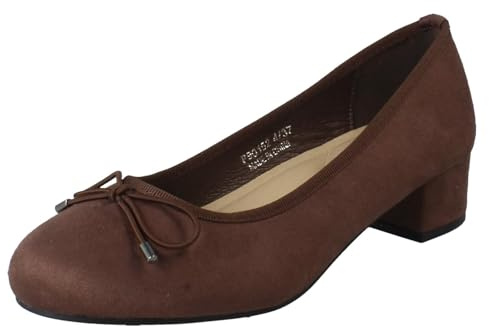 Spot On Ladies Short Heel Bow Detailed Court Shoes F90152 - Brown Microfibre - UK Size 7 - EU Size 40 - US Size 9
