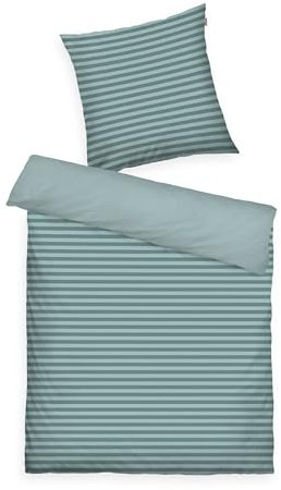 TOM TAILOR Renforcé-Bettwäsche, 65x100 + 160x210 cm, 100% Baumwolle/Renforcé, mit Wendemotiv und farbigem Reißverschluss, MEDIUM STRIPES Türkis (Fresh Sage, Smokey Sage)
