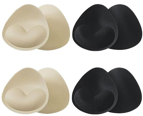 SDXCJY 4 paia di cuscinetti per reggiseno, inserti rimovibili per reggiseno, comodi, adesivi push-up, per reggiseno push-up, per bikini e sport, Nero e beige., Taglia unica