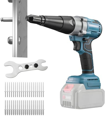 Pistola remachadora inalámbrica sin escobillas compatible con Makita de 18 V (sin batería), pistolas eléctricas automáticas con 40 remaches para remaches de 1/8, 5/32 y 3/16 pulgadas, herramienta de