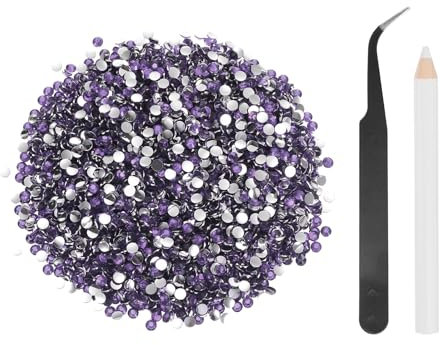 sourcing map 5000pcs Flatback Rhinestones Resin, SS12 3mm Resin Rhinestones Bulk Round Shine Gems with Pickup Tools for DIY Nail Art Tumblers Mugs Clothes, Light Purple