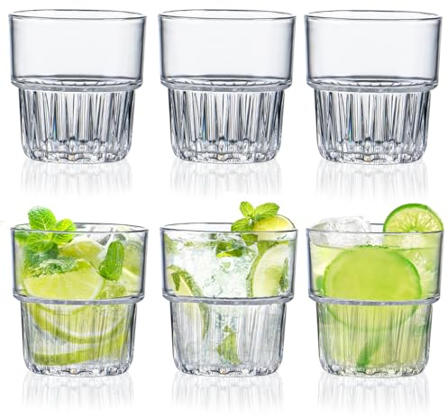 6PCS Vasos Transparentes Irrompibles Plastico, 200ml Vasos Acrílicos Premium Reutilizables, Vasos de Cóctel Apilables de 6.76 OZ para Picnic en Casa Aptos para Lavavajillas BBQ