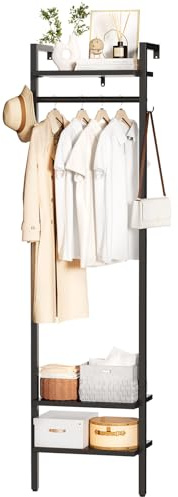 YMYNY Wandgarderoben mit Ablage, Garderobenständer, 180CM Kleiderständer, Freistehender hoher Schrankorganizer, Industrieller für Kleidung, Flur, Schlafzimmer, Schwarz HGR003B