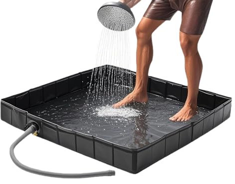 Plato De Ducha Portátil | Base Plegable Con Agujero Inferior De Drenaje | Superficie Para Jardín Terraza Sauna Caravanas Mascotas Baño Exterior Fácil Montaje
