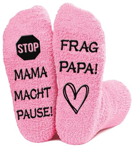 Gemtte Socken Geschenk Mama 38-41 Rutschfest Baumwolle, Lustige Socken Frauen MAMA MACHT PAUSE! FRAG PAPA! Geschenk Damen für Valentinstag, Muttertag