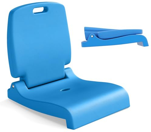 KOMFOTTEU Strandstuhl aus Kunststoff (Blau) | Klappsitz mit Rückenlehne und Griffen, leichter Bodenstuhl mit Entwässerungslöchern für Camping, Angeln und Schwimmbad
