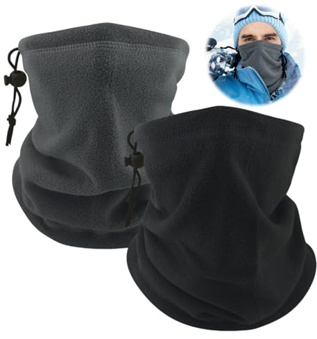 Jocanova 2 Stück Winter Schlauchschal für Damen & Herren, Weicher Fleece Loop Schal, Warm & Winddicht, Multifunktionaler Halswärmer für Skifahren, Motorrad, Laufen & Radfahren Outdoor (Schwarz + Grau)