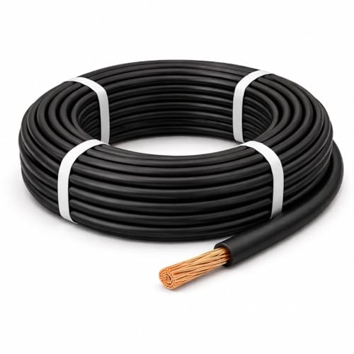 MKGT 10mm² 8 AWG Automotive Cable 70A Thin Wall Single Core Copper Wire Flexible Battery Connection Cable for 12V 24V Inverter Solar Car Audio Wiring (Black, 5M Coil)