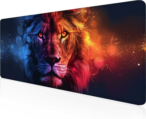 Gaming Mouse Pad Lion, Yellow Mouse Pad 800x300x3mm with Stitched Edges, Large Extended XXL Keyboard Mat with Anti Slip Base, Mause Mat for Desk Keyboard Decoration, Gifts for Men Adults PjY2823 2-1