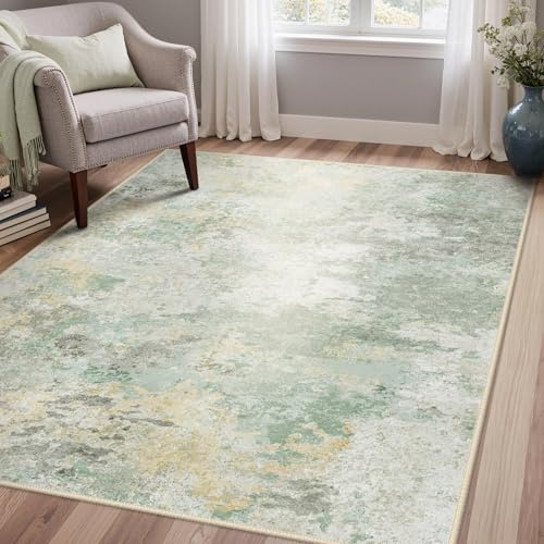 GENIMO Moderner Teppich Salbeigrün, Waschbar fürs Wohnzimmer, 120x170 cm