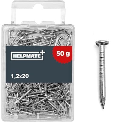 HELPMATE – Pointe à tête ronde – 1,2x20 mm galvanisée – 50 grammes – Pointes en acier – Clous à enfoncer – Pour assemblages en bois & travaux de bricolage