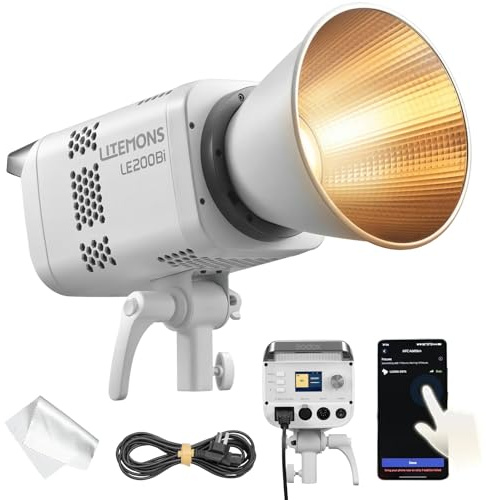 Godox LE200Bi Bi-Color LED Video Light, 220W Studioleuchte 57700 Lux @1m, 2800K-6500K Foto Dauerlicht, CRI 98+ TLCI 98+, Bowens Mount, NFC & App-Steuerung, 11 Effekte für Streaming Video Aufnahme