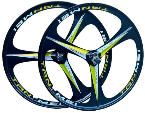 Mountainbike-Laufradsatz 26/27.5/29 Zoll Mag Magnesium Scheibenbremse Laufrad Set 3-Speichen Felgen Fahrrad Vorder- Und Hinterrad 100 X 135 Mm Für 6-9 Gänge Kassette(Black Yellow,29inch)