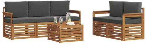 vidaXL Sofagarnituren 6 pcs Natur und Anthrazit Massivholz Akazie, Moderne Gartenmöbel, strapazierfähiges Outdoor-Sofa, Lounge-Set für die Terrasse, bequemes Sitzen draußen