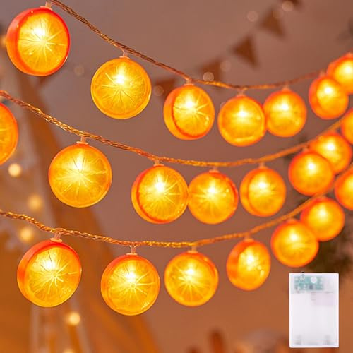 Mavouri Lichterkette Zitrone mit Timer, 3M 20 LED Sommer Zitrone Lichterkette mit Timer, Orange Zitronen Lichterketten Batterie, Hawaii Deko Lichterketten Zitronen für Sommerparty, Garten Deko Draußen