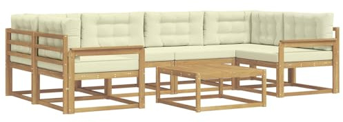 vidaXL Outdoor-Sofagarnitur mit Kissen 5 pcs Weiß und Creme, Moderner Gartensofa, Outdoor-Sitzgruppe für Patio-Relax, Lounge-Set aus Akazie, ideal für Pool und Garten