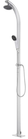 Mangloder - Doccia da giardino in alluminio, 215 cm, con soffione e doccetta, tubo da 1,5 m, pulsante in zinco cromato, per piscina, idromassaggio, giardino, esterni, cura dell'acqua estiva