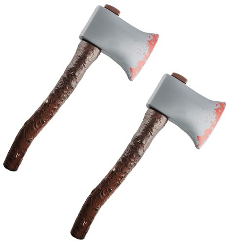 Bloody Axe With Brown Handle Fancy Dress Accessory - 41 cm Long Plastic Axe Prop with Wooden Handle - Perfect Fake Axe for Halloween - Pack Of 2