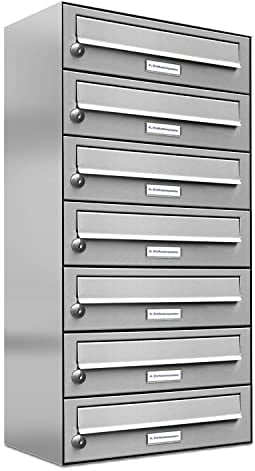 AL Briefkastensysteme 7er Briefkastenanlage Edelstahl, Premium Briefkasten DIN A4, 7 Fach Postkasten modern Aufputz