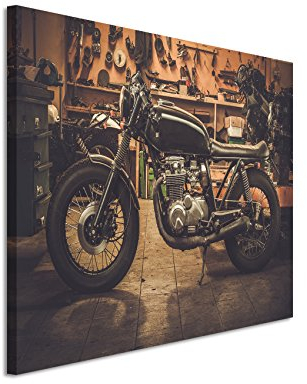 Unique Fotoleinwand 120x80cm Kunstbilder – Vintage Motorrad in der Garage