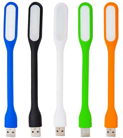 5 Pack Flexible USB LED Light Lamp Portable Night Light Reading Lamp for Power Bank PC Laptop Notebook Computer and Other USB Devices with Adjust Angle (Orange+Navy Blue+Black+Pink+Green)
