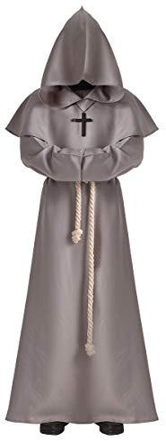 BLESSUME Mönchs Kostüm Retro Herren Kapuze Robe Lange Ärmel (Grau,XL)