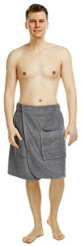 Arus Drap de Bain, Serviette de Bain, Homme, avec Attache Crochet et Boucle autocollante, 100% Coton, Couleur : Gris, Taille: P/S