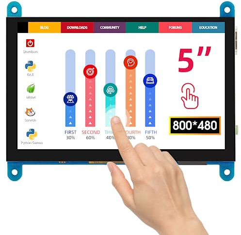ELECROW Mini Monitor für Raspberry Pi, 5-Zoll HD Touchscreen Monitor 800x480 Kompatibel mit Raspberry Pi 4 3B + 3B 2B BB Schwarz Banane Pi Jetson Nano Windows 10 8 7