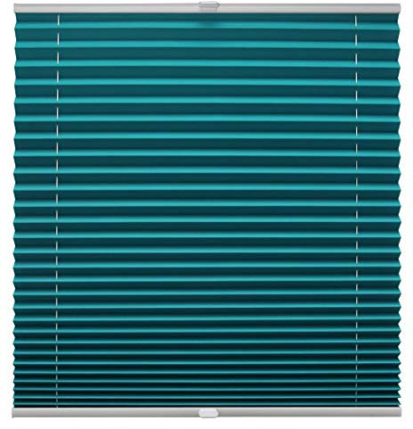 Plissee auf Maß für alle Fenster Montage Glasleiste Blickdicht mit Spannschuh Sonnenschutzrollo Petrol Breite: 91-100 cm, Höhe: 101-150 cm