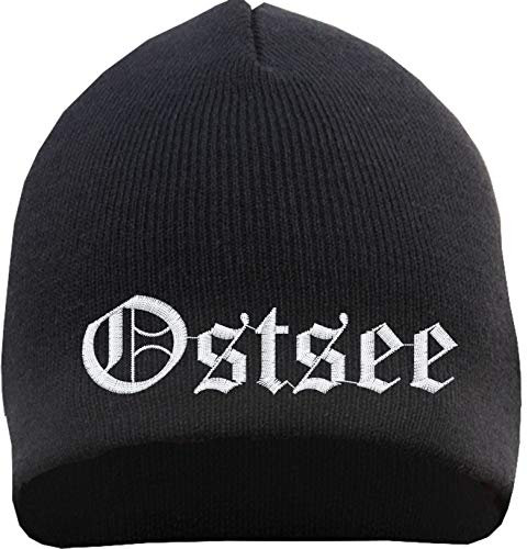 HB_Druck Ostsee Beanie Mütze - Altdeutsch - Bestickt - Strickmütze Wintermütze Einheitsgröße Schwarz