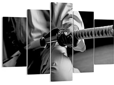 Mehrteilige Bilder auf Leinwand 150x100cm Leinwandbild Samurai-Schwert Groß XXL Wanddeko Bild Schlafzimmer Set 5 teilige Wandbilder Dekoration Wohnzimmer Canvas Wand Kunstdruck Art EA150x100-3746