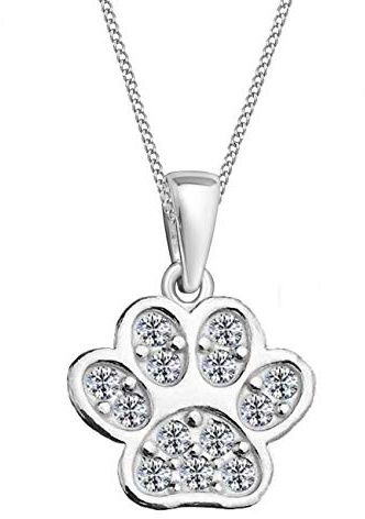 Pfötchen mit Zirkonia Glitzer Kristallen Anhänger mit Kette 925 Echt Silber Pfote