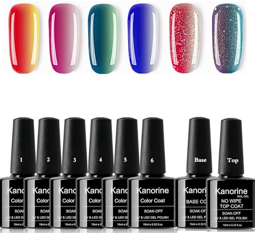 KANORINE™ Color Change Nagellack Gel UV/LED Nagelstudio-Sets (6 x Farbe nagellack gel + 1xÜberlack +1x Unterlack) Nagellack Nail Gel Polish Farbgel Nagelgel Nudefarben 10mlx8