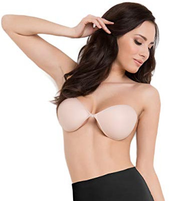 Selente My Secret Reggiseno Invisibile Adesivo/Coppe in Silicone Push-up per Abiti scollati, Coppe A-E, Beige, C