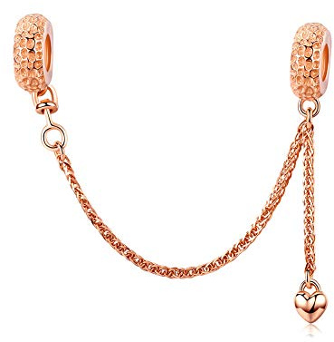 Rose Gold Safety Chain 925 Sterling Silver Stopper Charm Clip Charm for Pandora Charm Bracelet (J)