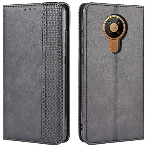 HualuBro Handyhülle für Nokia 5.3 Hülle, Retro Leder Stoßfest Klapphülle Schutzhülle Handytasche LederHülle Flip Case Cover für Nokia 5.3 Tasche, Schwarz