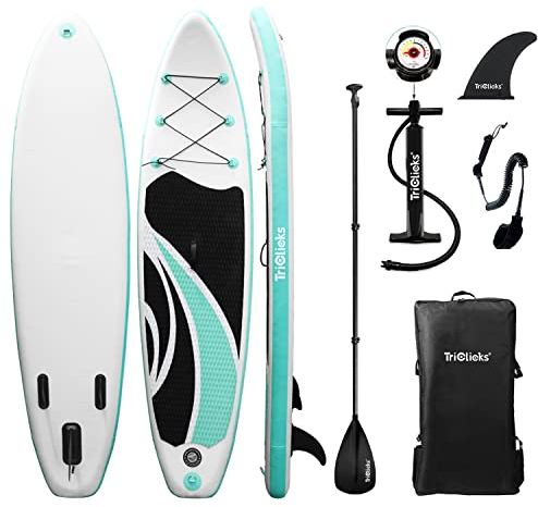 Triclicks Tabla Hinchable Paddle Surf/Sup Paddel Surf con Bomba, Mochila, Aleta Central Desprendible, Kit de Reparación, Remo Ajustable, La Cinta para Atar al Pie(300 * 75 * 15cm-Grosor) (Style 1)