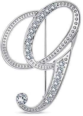 Bling Jewelry Großes Statement ABC Pave Crystal Cursive Script Monogramm Buchstaben Alphabet Initiale G Schal Revers Pin Brosche Für Frauen Versilbert