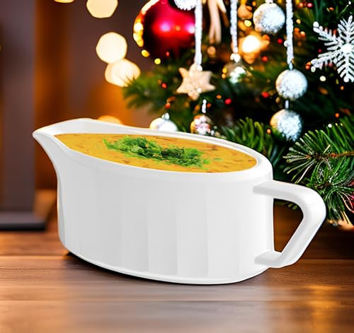 22 Oz Gravy Boat - Gravy Server with Ergonomic Handle, Gravy Warmer for Turkey, Salad Dressings, Milk, Broth, Marinara