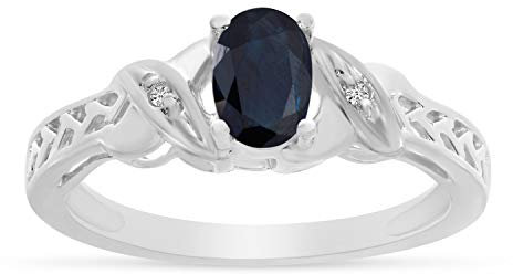 LXR 14k Weißgold Oval Saphir und Diamant Ring 0.39 ct