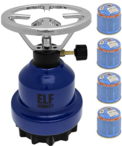 Fornello da campeggio E190 | Set fornello a gas in metallo & cartuccia a gas | fornello a gas | 1 luce | outdoor, tempo libero, picnic, accessori da campeggio