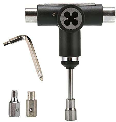 Skate Tools Set Universell Leicht Mit Ratsche Reparatur Praktisch Zu Hause Tragbar Leistungsstark Einfach Anzuwenden Mini Wrench Multifunktions T Wrench(Schwarz,Size:13,5 x 10,3 x 3 cm)