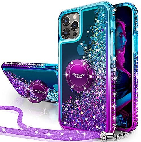 Silverback for iPhone 13 Pro Max Case, Moving Liquid Holographic Glitter Sparkly Case With Kickstand, Girls Women Bling Diamond Ring Shockproof Protective Cover for iPhone 13 Pro Max 6.7 -Purple