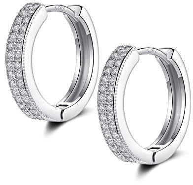 Kleine Silber Creolen Ohrringe für Damen Herren | 925 Sterling Silber Post Doppel-Reihe 5A Zirkonia Huggie Creolen Knorpel Helix Ohrringe, Piercings Schmuck (12mm)