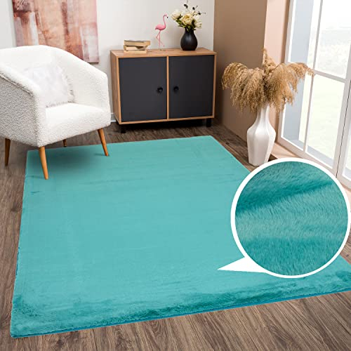 payé Teppich Wohnzimmer Hochflor - Einfarbig Petrol - 80x150cm - Kuschelig Weich Samtweich - Schlafzimmer Dekoration - Deko Teppiche