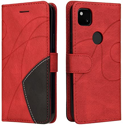 Fatcatparadise Kompatibel mit Google Pixel 4A Hülle, Leder PU Brieftasche Handyhülle Flip Case Silikon Bumper Schutzhülle Klapphülle. Lederhülle mit Kartenfächern und Standfunktion (Rot)