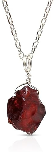 GEMINSPIRE 925 Sterling Silver Red Garnet Necklace | Raw Gemstone Pendant | January Birthstone | Adjustable 16+2 Inch Silver Chain | Handmade Gift for Her | Hypoallergenic | Unique Crystal Jewelry
