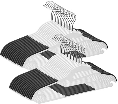 Tinfol Perchas de plástico, Paquete de 30 Perchas Delgadas para Ropa Que ahorran Espacio, Tira de Goma Gris Antideslizante con Gancho Giratorio de 360°, Fuertes y Resistentes, Perchas secas y húmedas